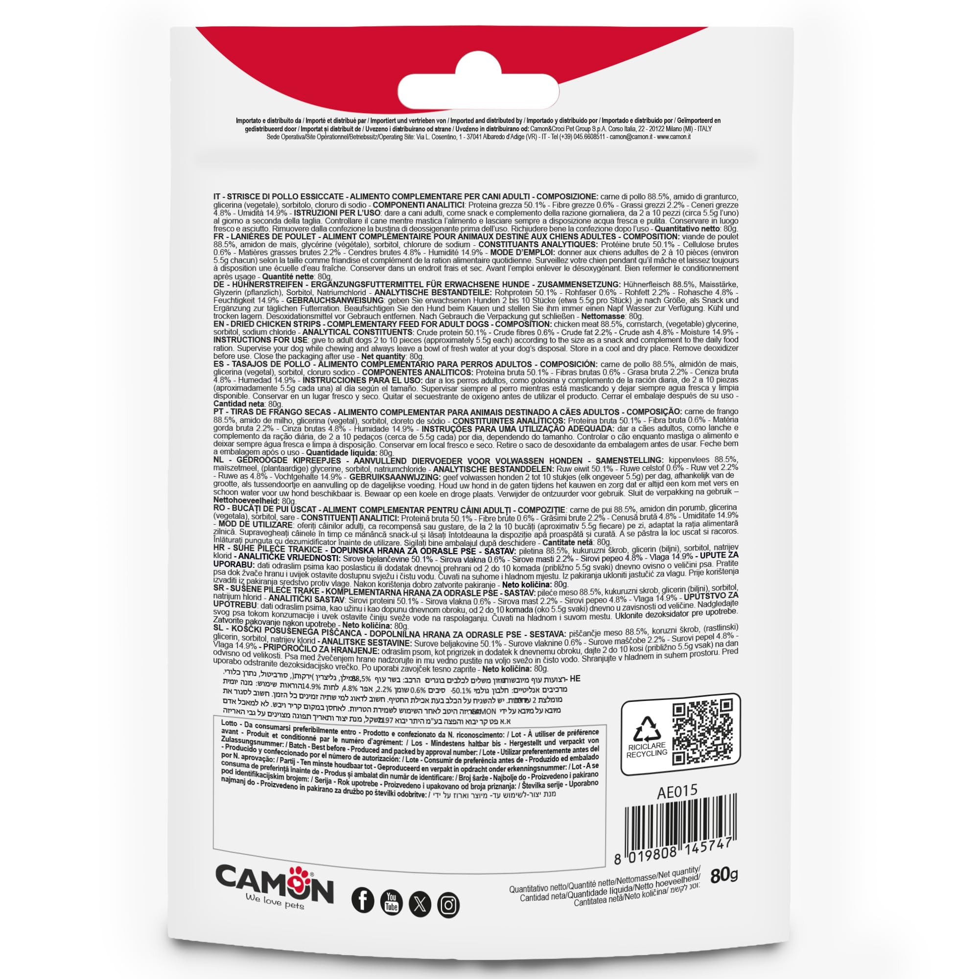 Camon Treats Strisce Pollo Snack Cane 80 g Senza Glutine