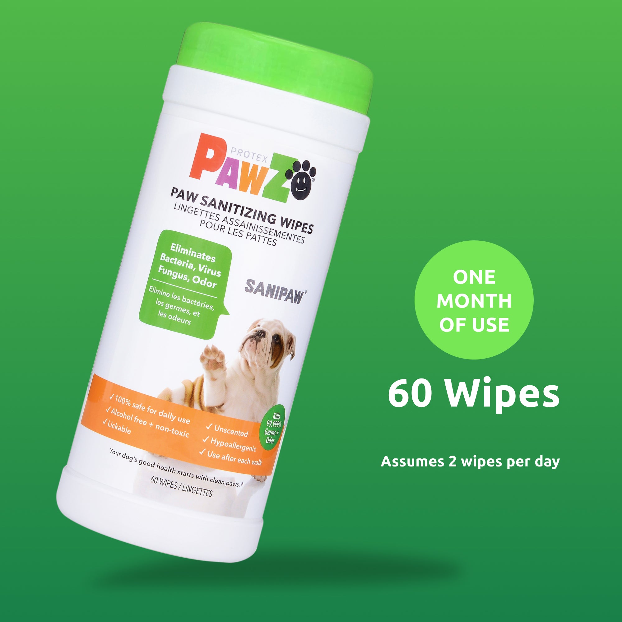 Pawz SaniPaw Salviette zampe cane inodori 60 pezzi