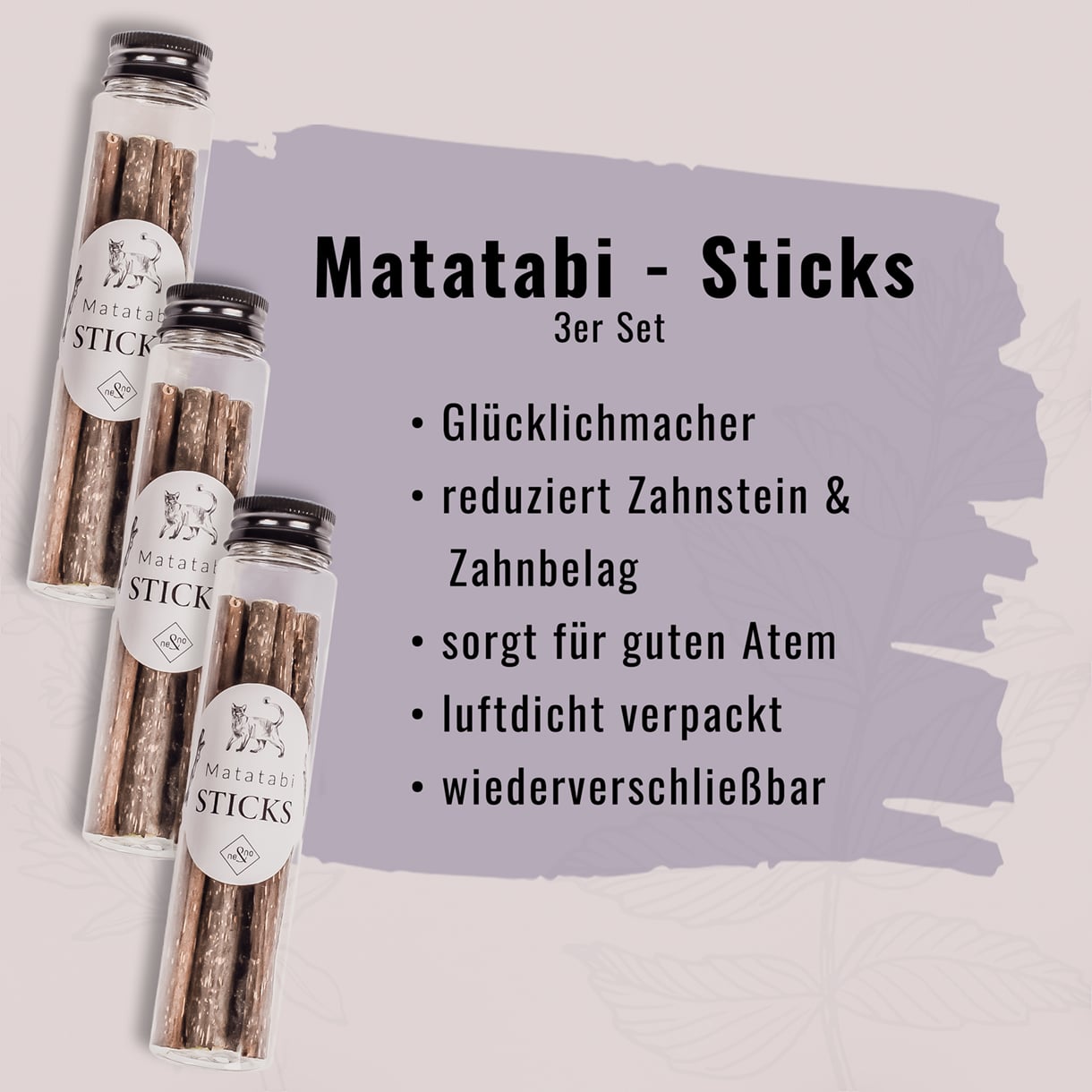 Ne&No bastoncini matatabi gatti set 3 dentali naturali