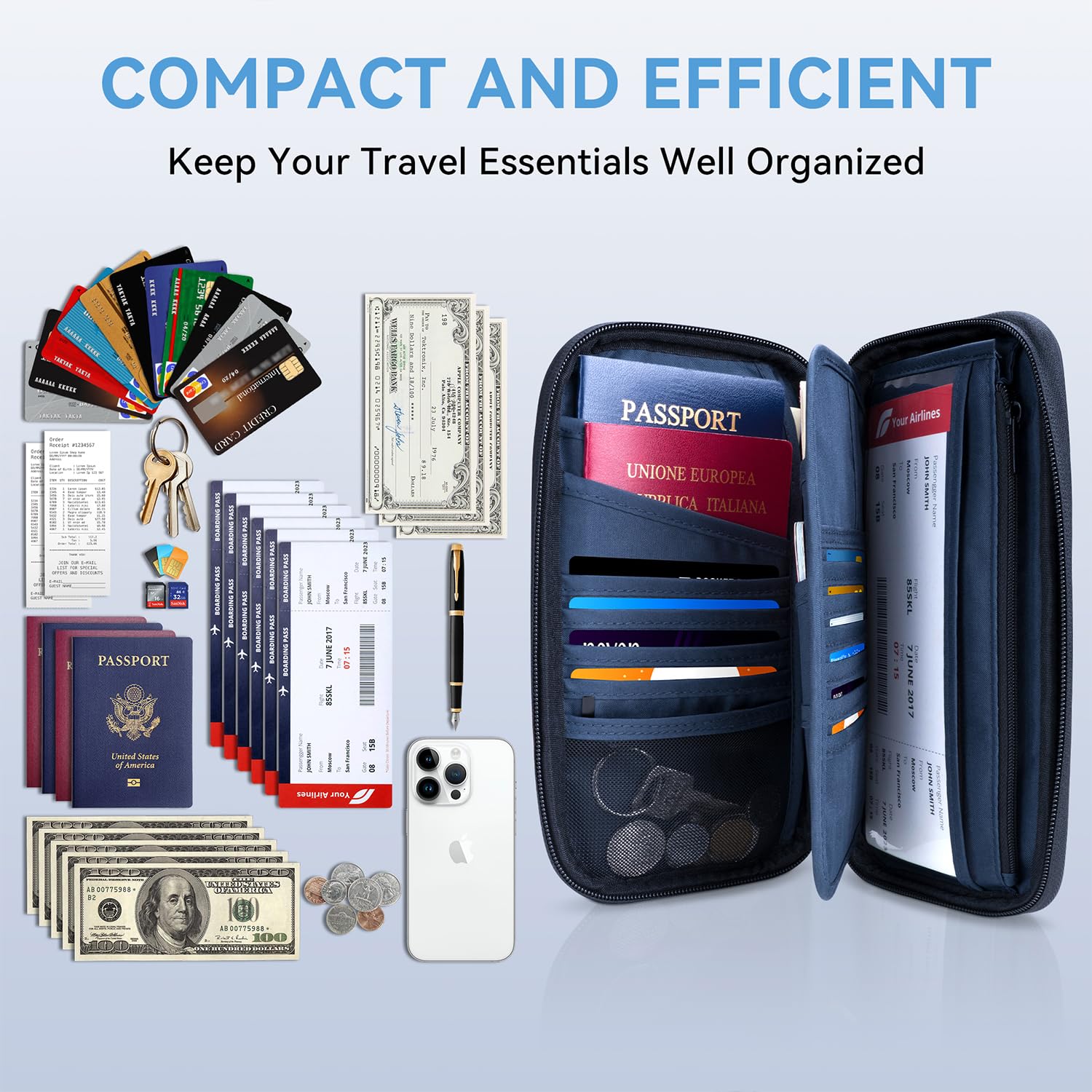 Looxmeer Porta Documenti Viaggio Tracolla Grigio Nuovo Stile
