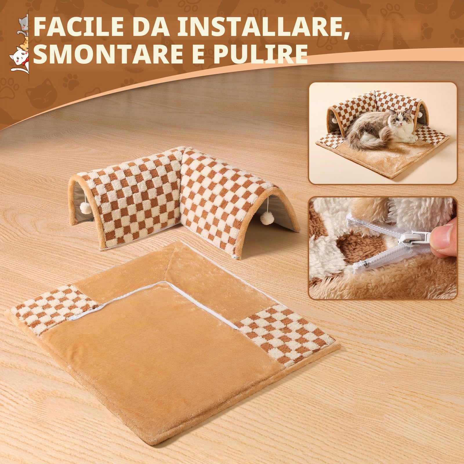 Marchul letto tunnel per gatti 62x56 cm lavabile taglia M