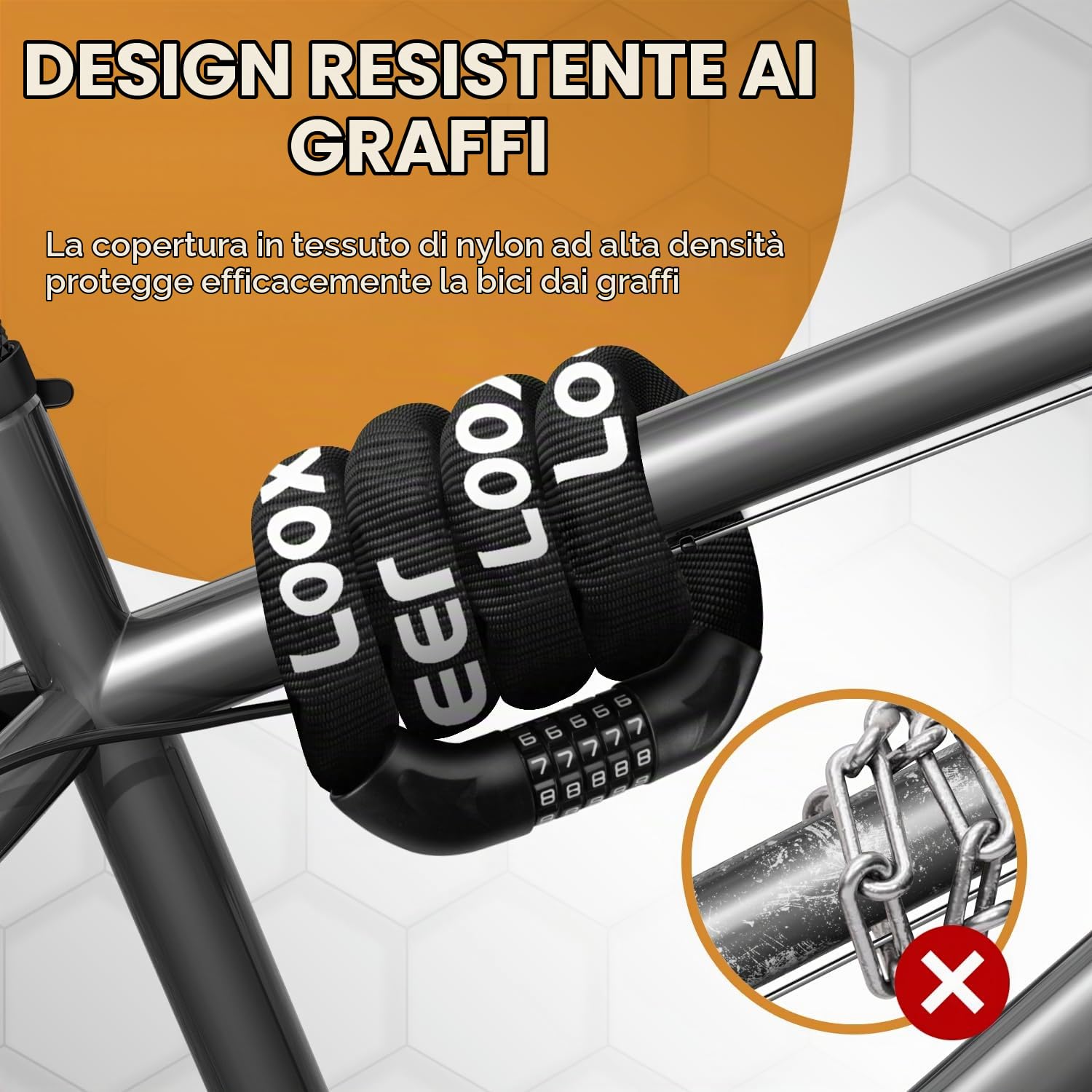Looxmeer catena antifurto bici combinazione nero 90 cm