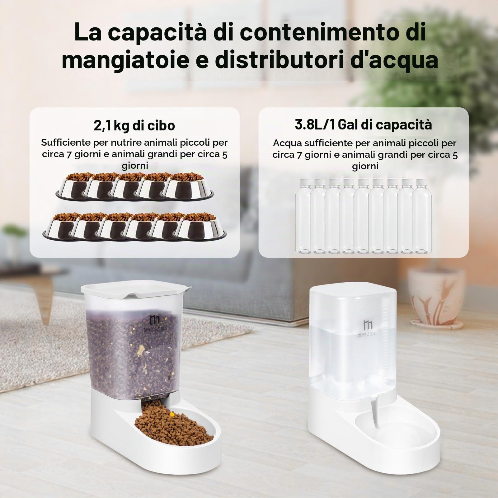 Marchul Set Distributore Automatico Cibo e Acqua 3,8 L