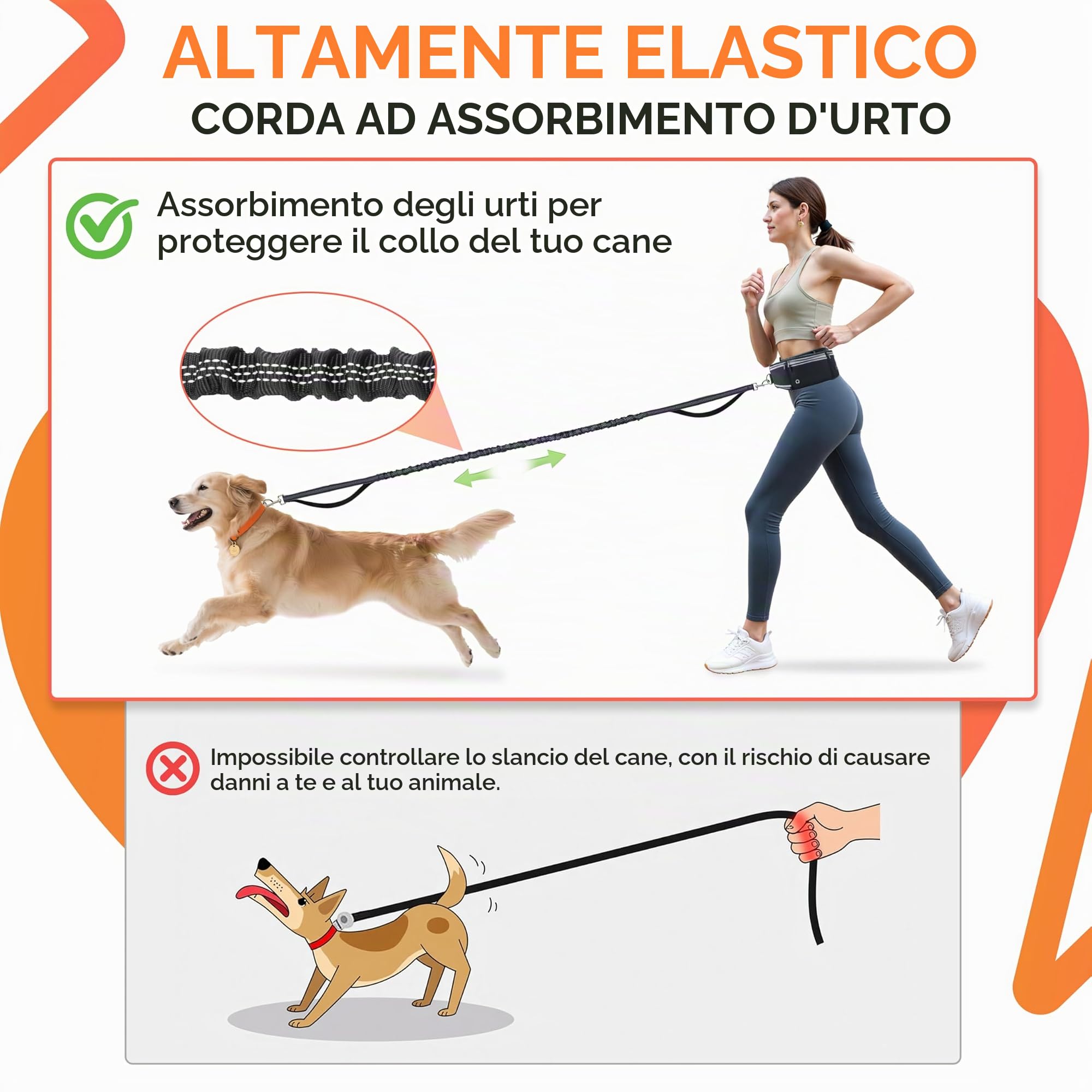 Looxmeer guinzaglio mani libere per cani nero elastico