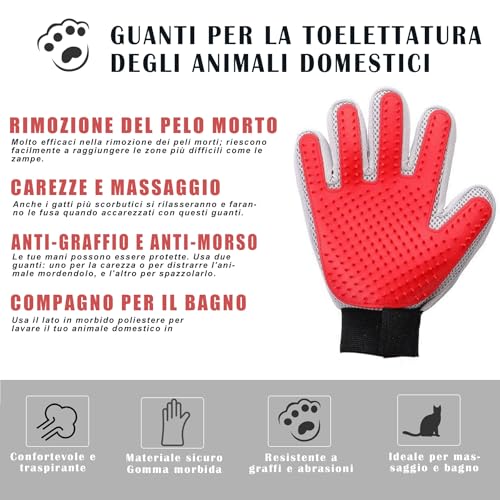 Marchul guanto toelettatura gatti rosso e grigio silicone