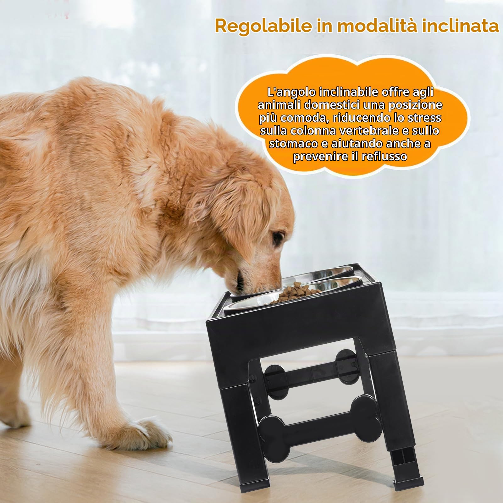 Marchul ciotole rialzate cani 4 altezze 2 inox antiscivolo