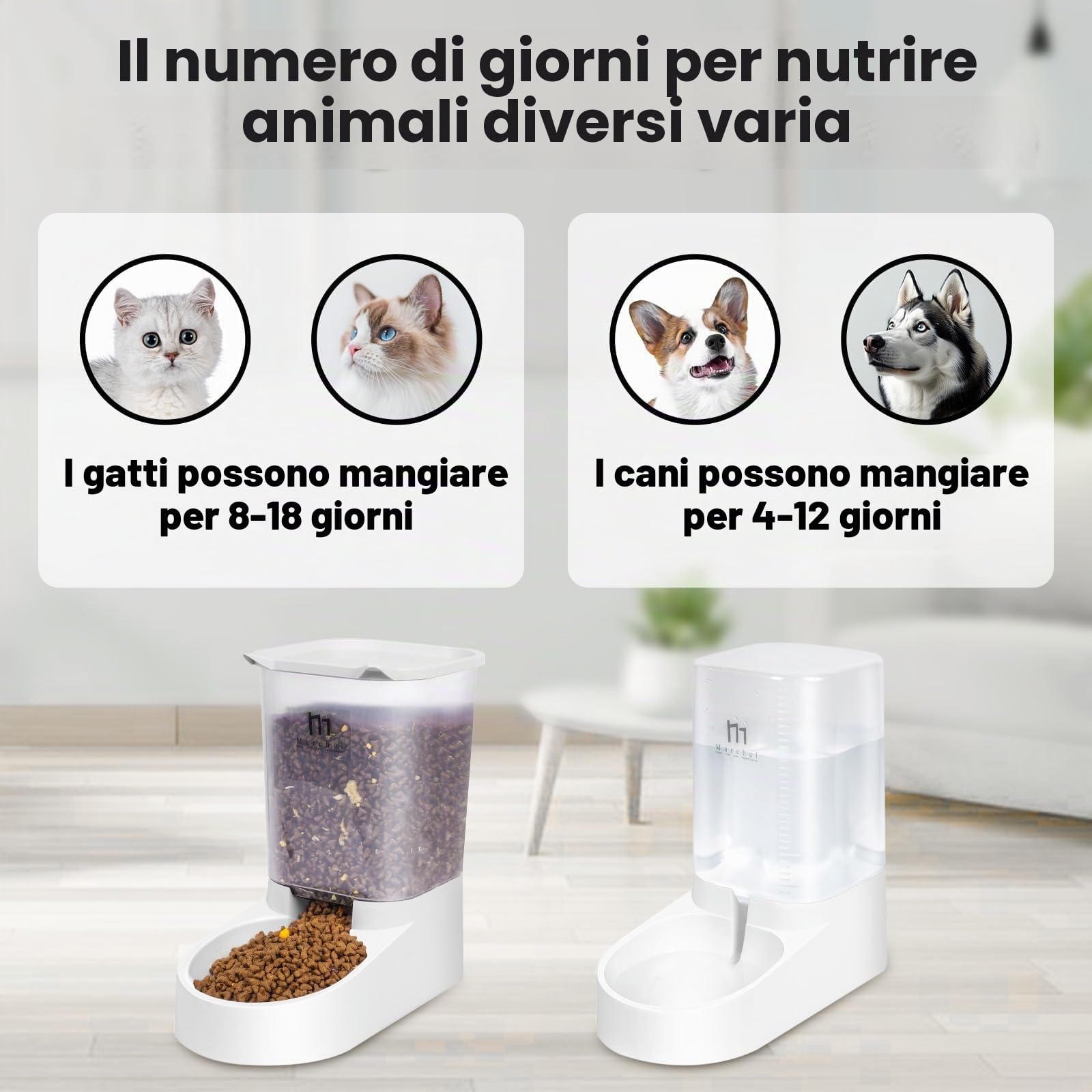 Marchul Set Distributore Automatico Cibo e Acqua 3,8 L