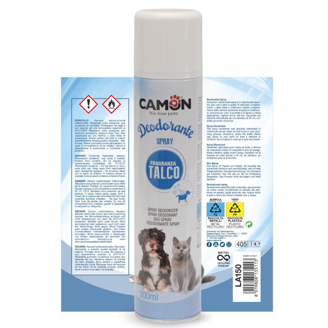 Camon Deodorante Spray al Talco 300ml per Cani e Gatti