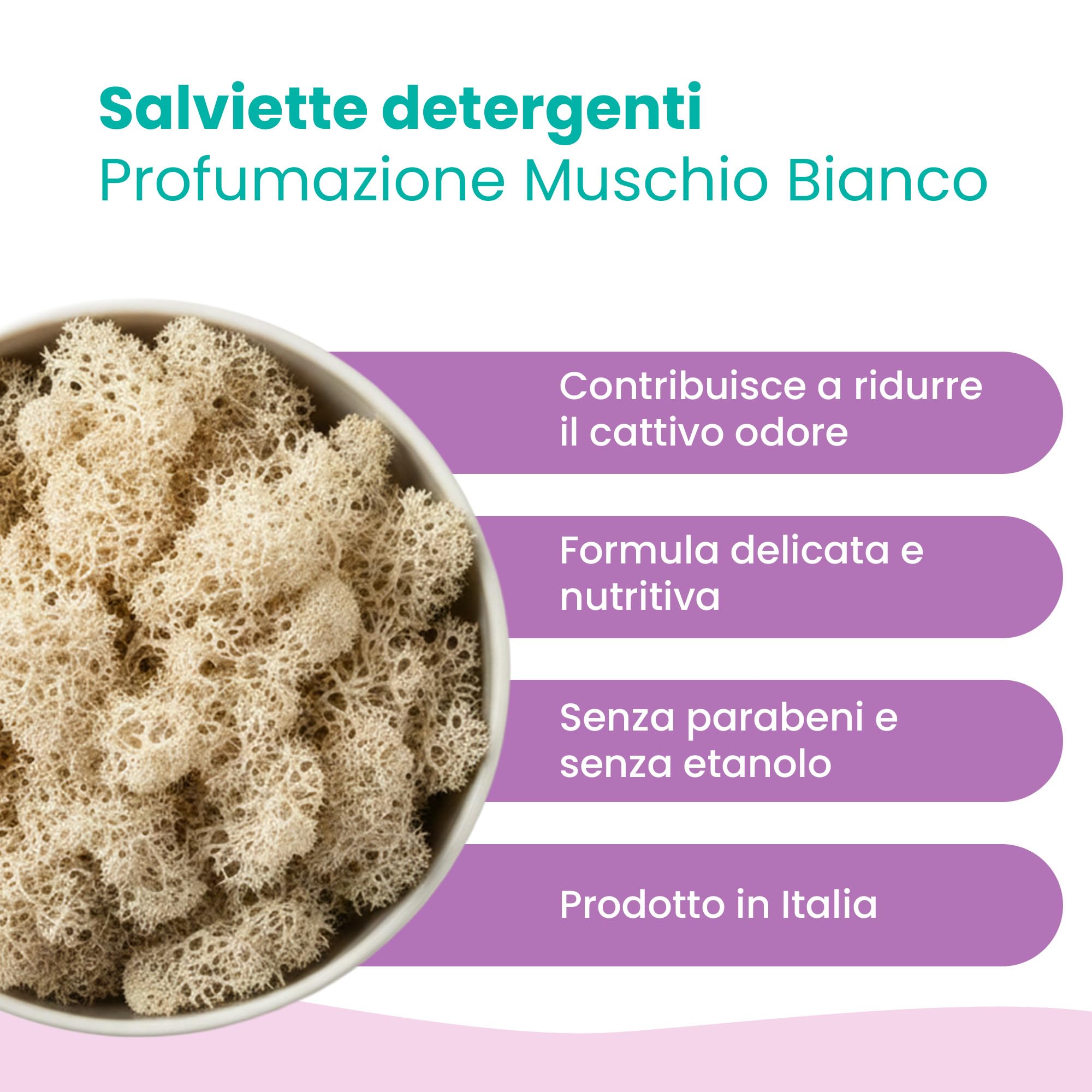 Camon Salviette Detergenti Cani e Gatti 40 Pezzi Muschio Bianco