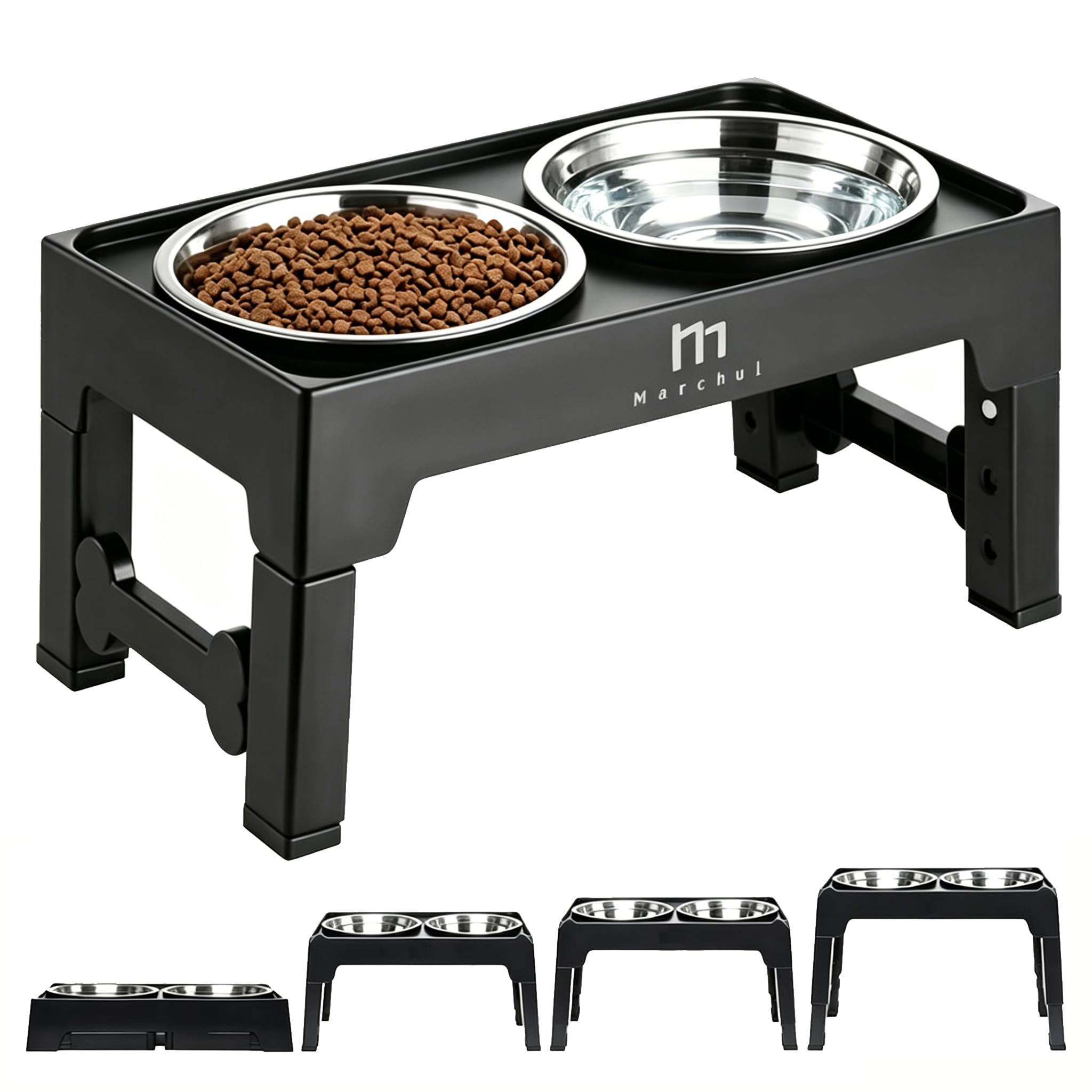 Marchul ciotole rialzate cani 4 altezze 2 inox antiscivolo
