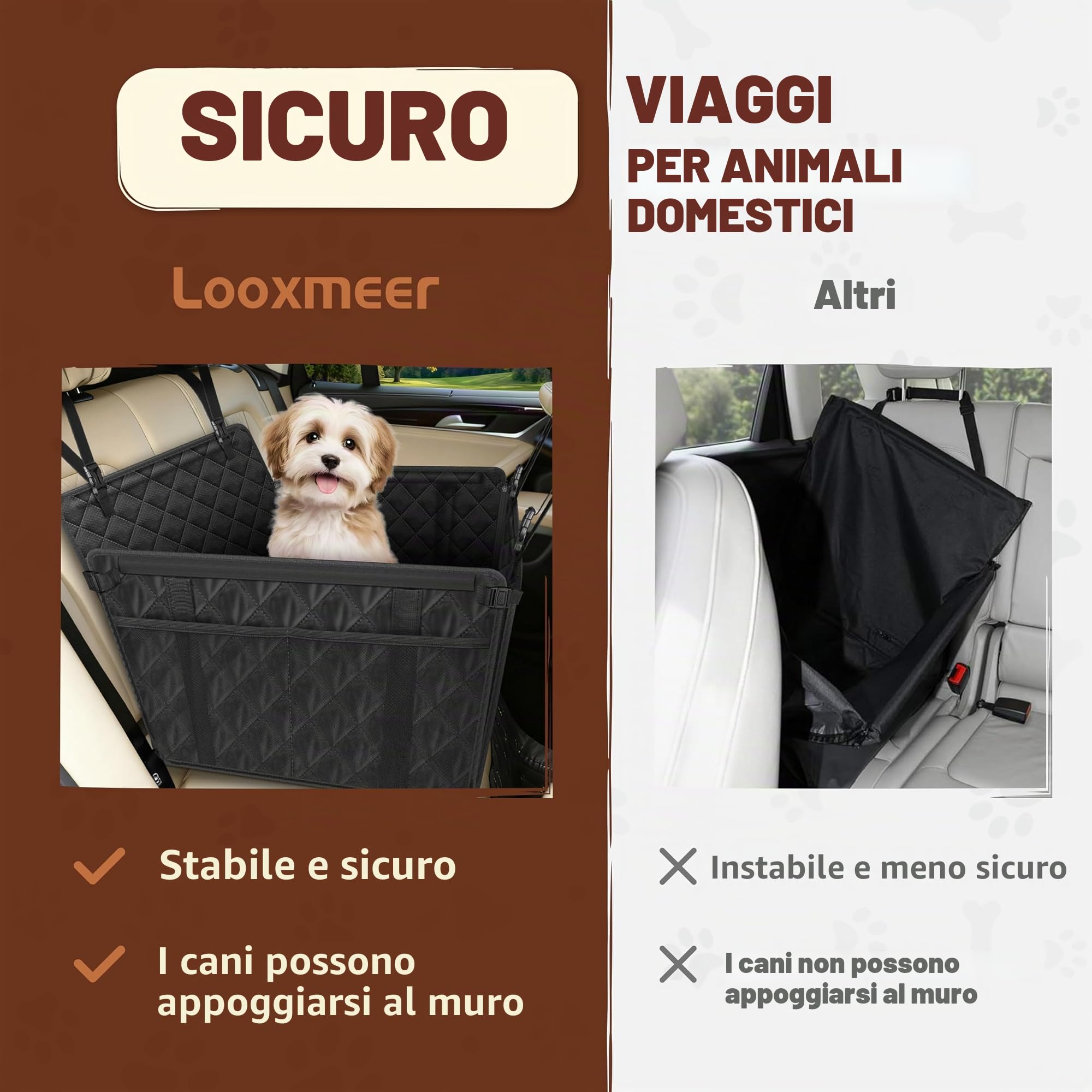 Looxmeer Trasportino Cani Auto Sedile Posteriore Nero 26kg