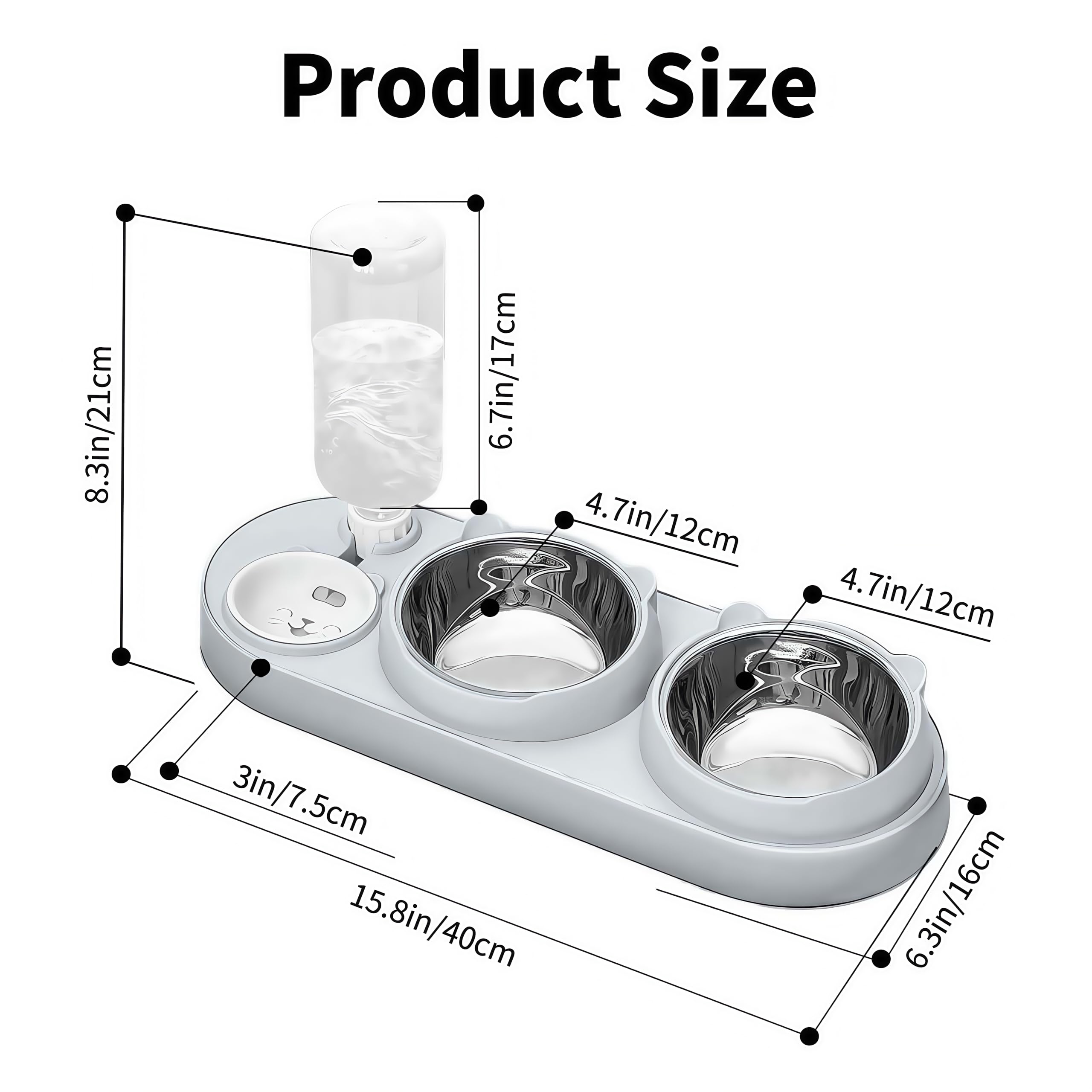 Marchul Set Ciotole Gatto 3in1 Acciaio Grigio Rialzato