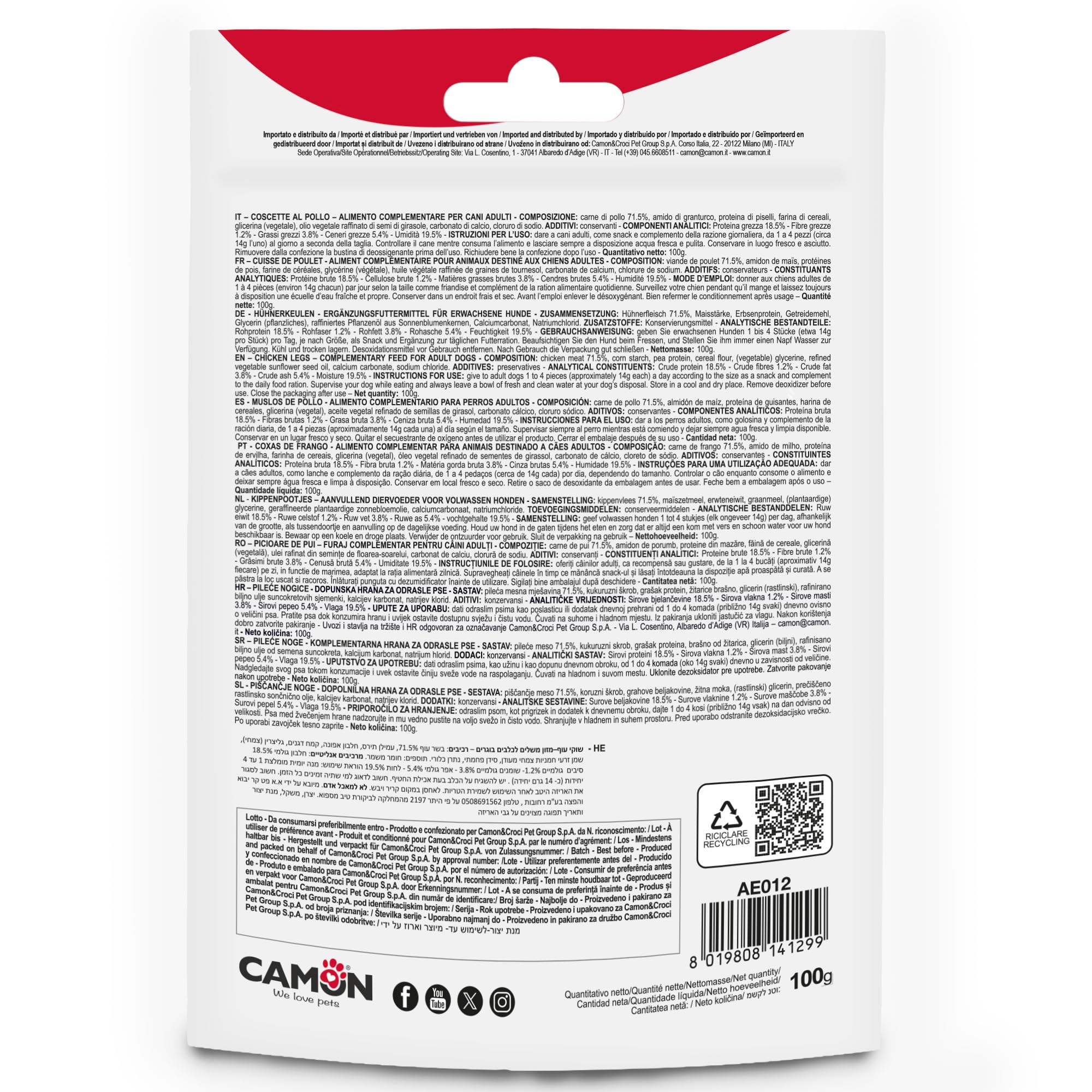 Camon Treats Snacks coscette pollo 100 g snack cane
