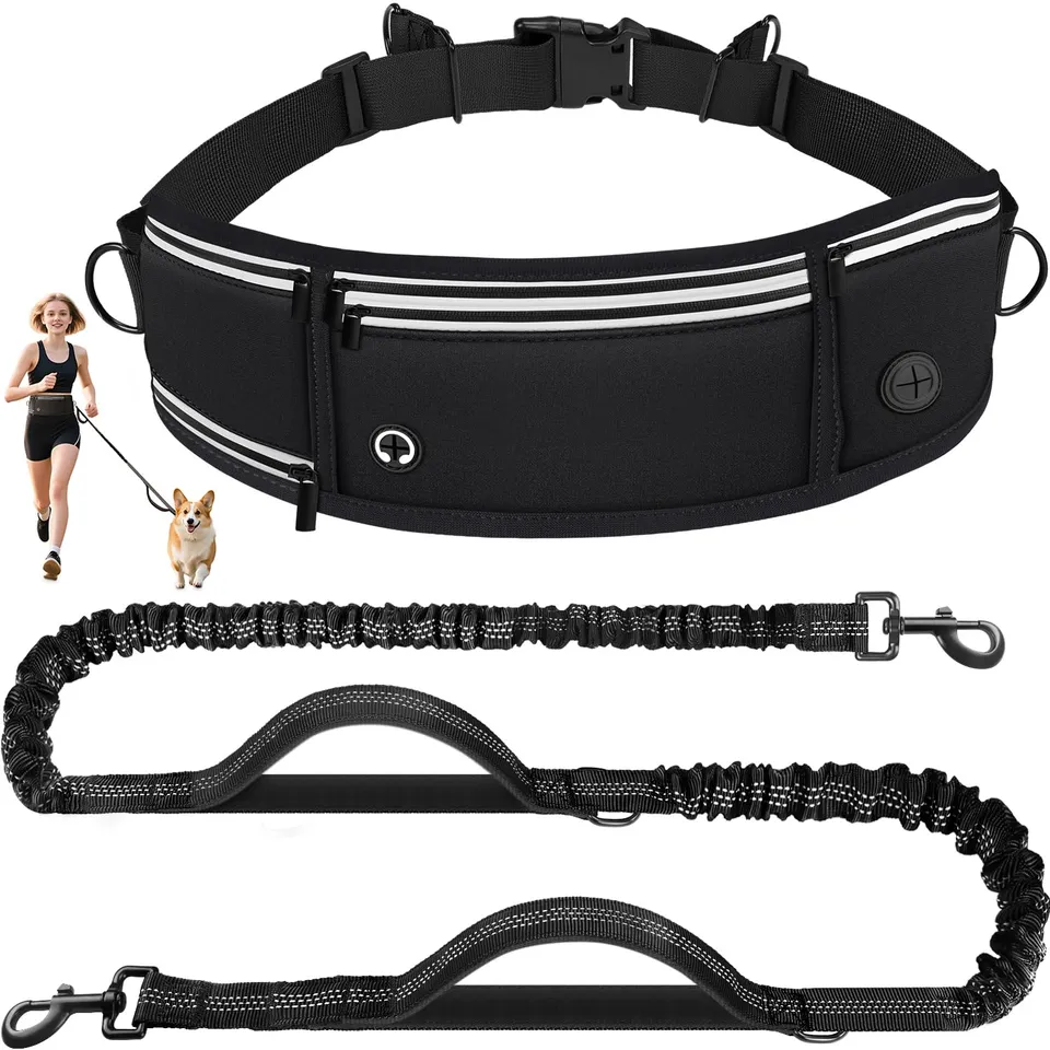 Looxmeer guinzaglio mani libere per cani nero elastico