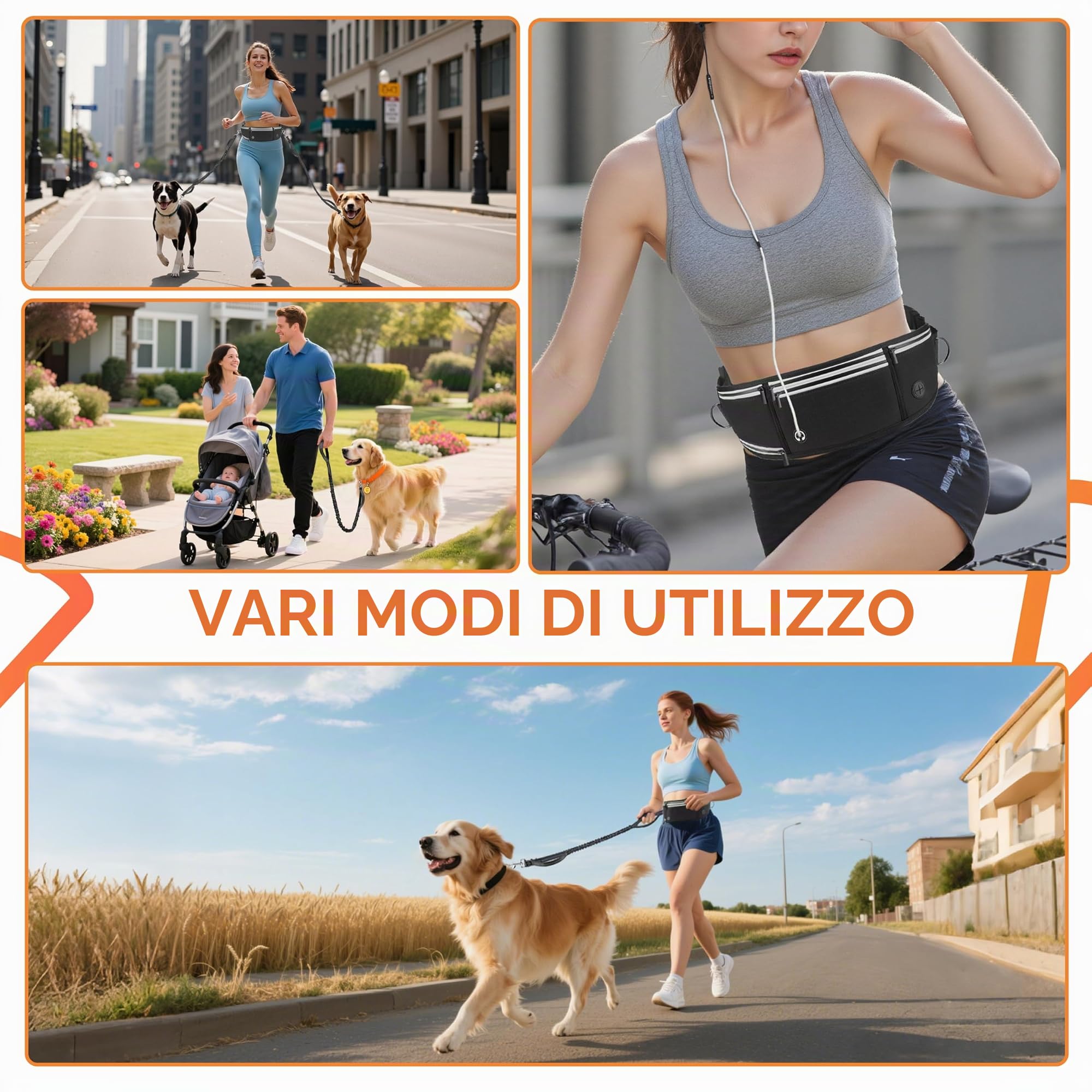 Looxmeer guinzaglio mani libere per cani nero elastico