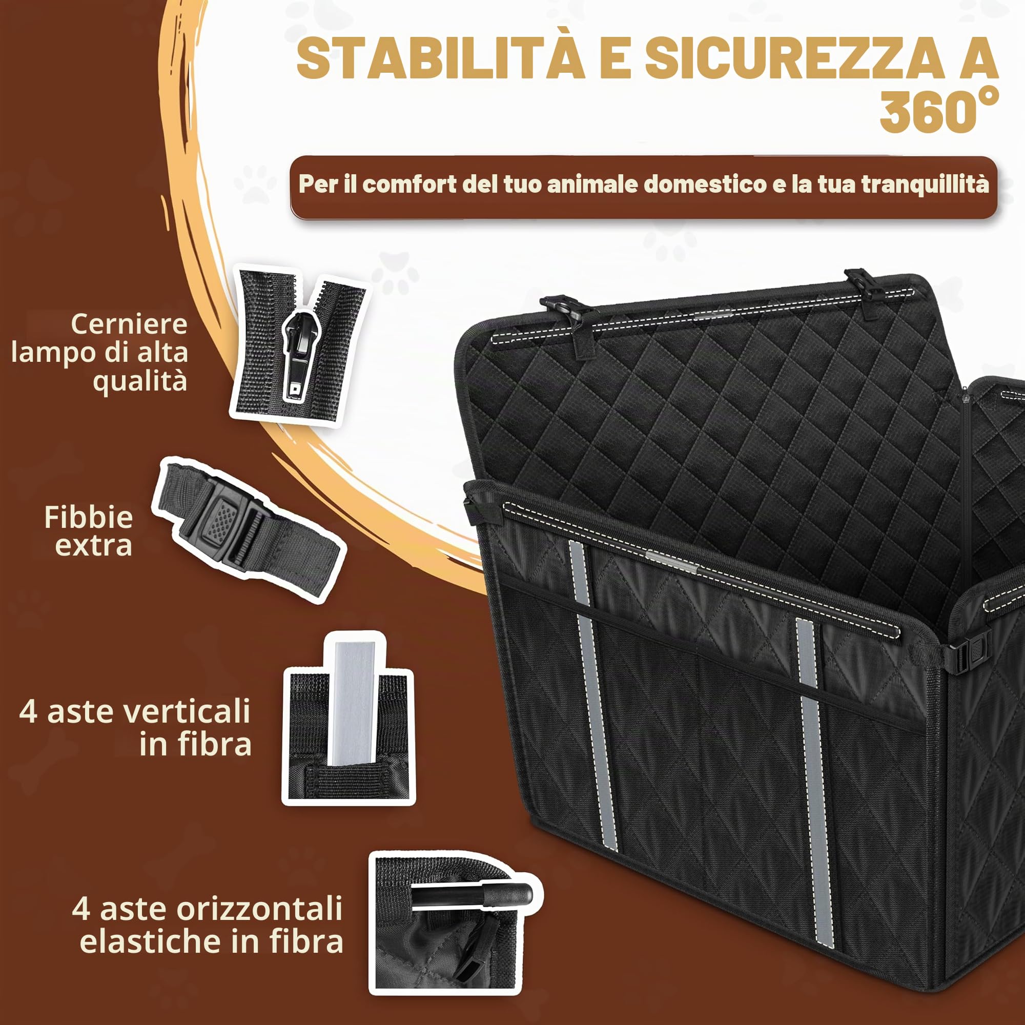 Looxmeer Trasportino Cani Auto Sedile Posteriore Nero 26kg