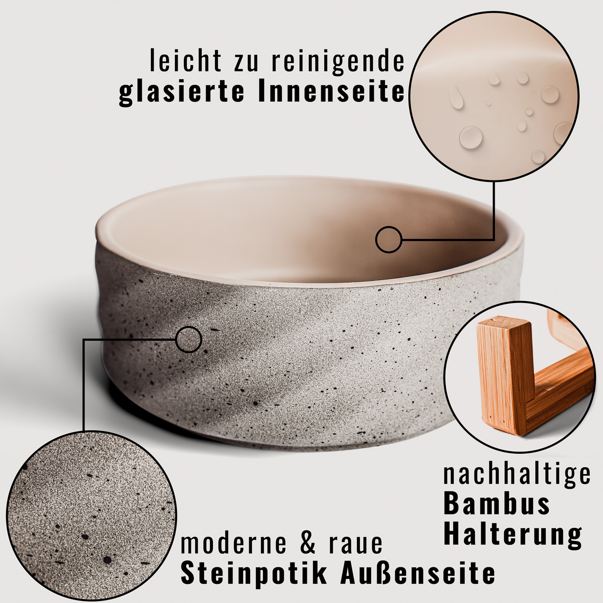 Ne&No doppia ciotola ceramica bambù effetto pietra