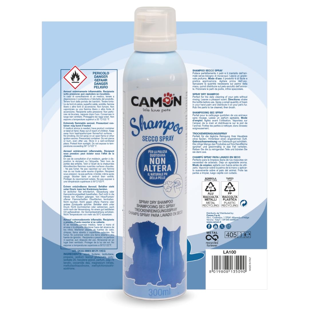 Camon Shampoo Secco Spray 300ml Cani Gatti Senza Risciacquo