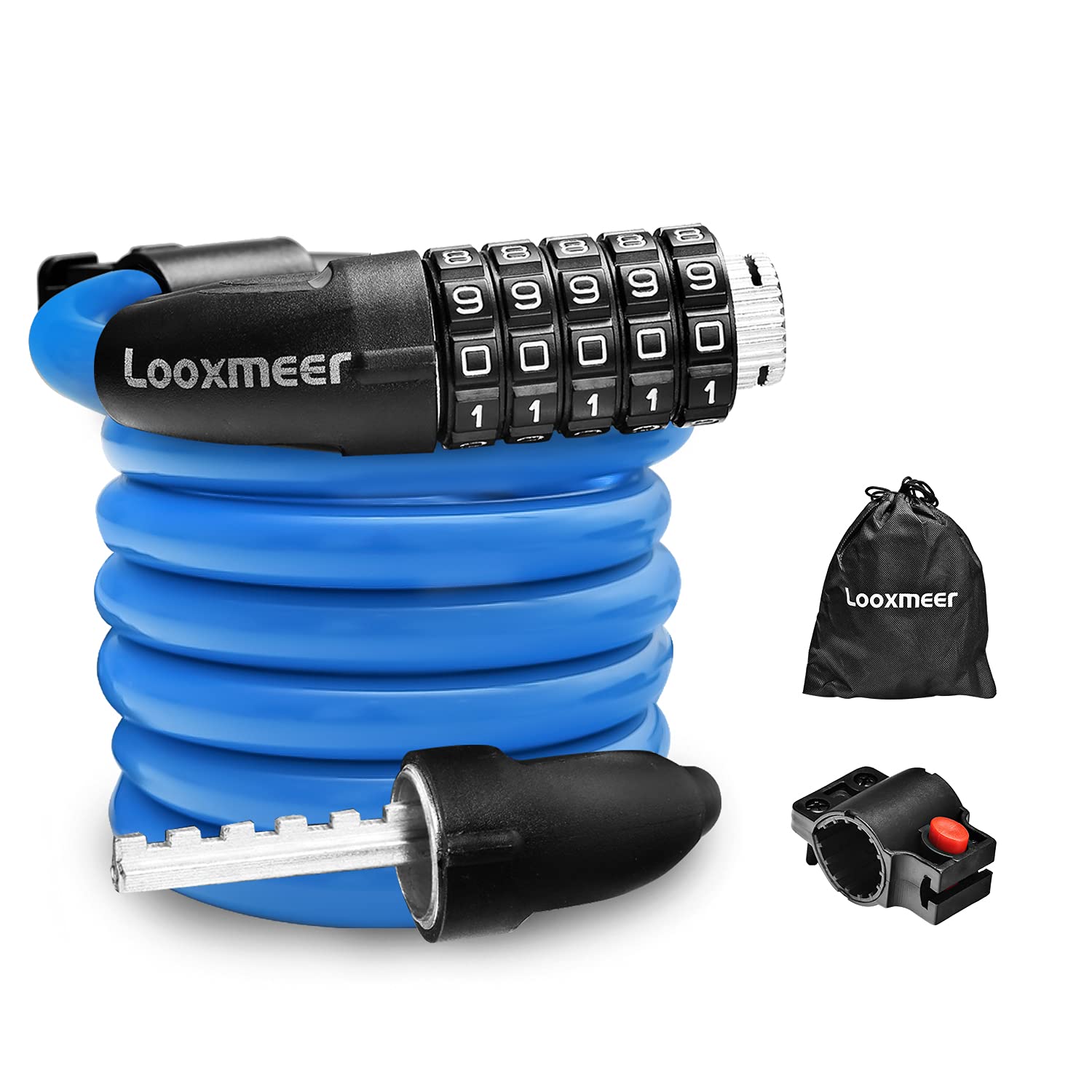 Looxmeer Lucchetto Bici cavo combinazione blu 180 cm