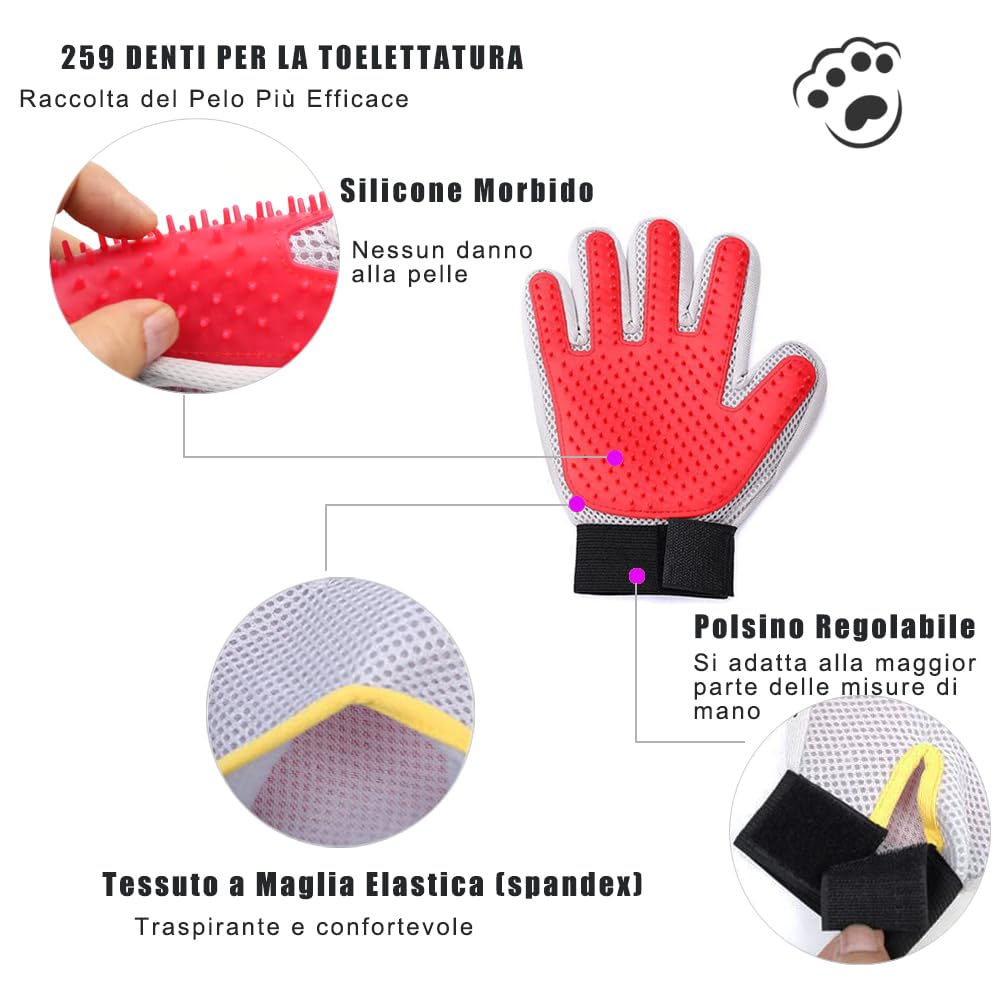Marchul guanto toelettatura gatti rosso e grigio silicone