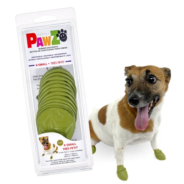 Pawz Rubber Dog Boots scarpette gomma oliva 12 pezzi