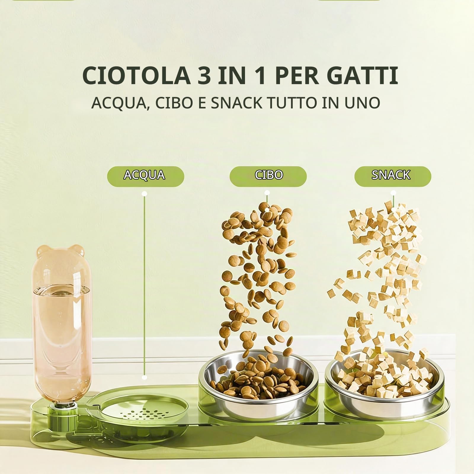 Marchul Set Ciotole Gatto 3 in 1 Rialzate con Dispenser