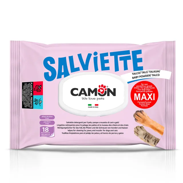 Camon Salviette Maxi Talco per Cani 18 Pezzi