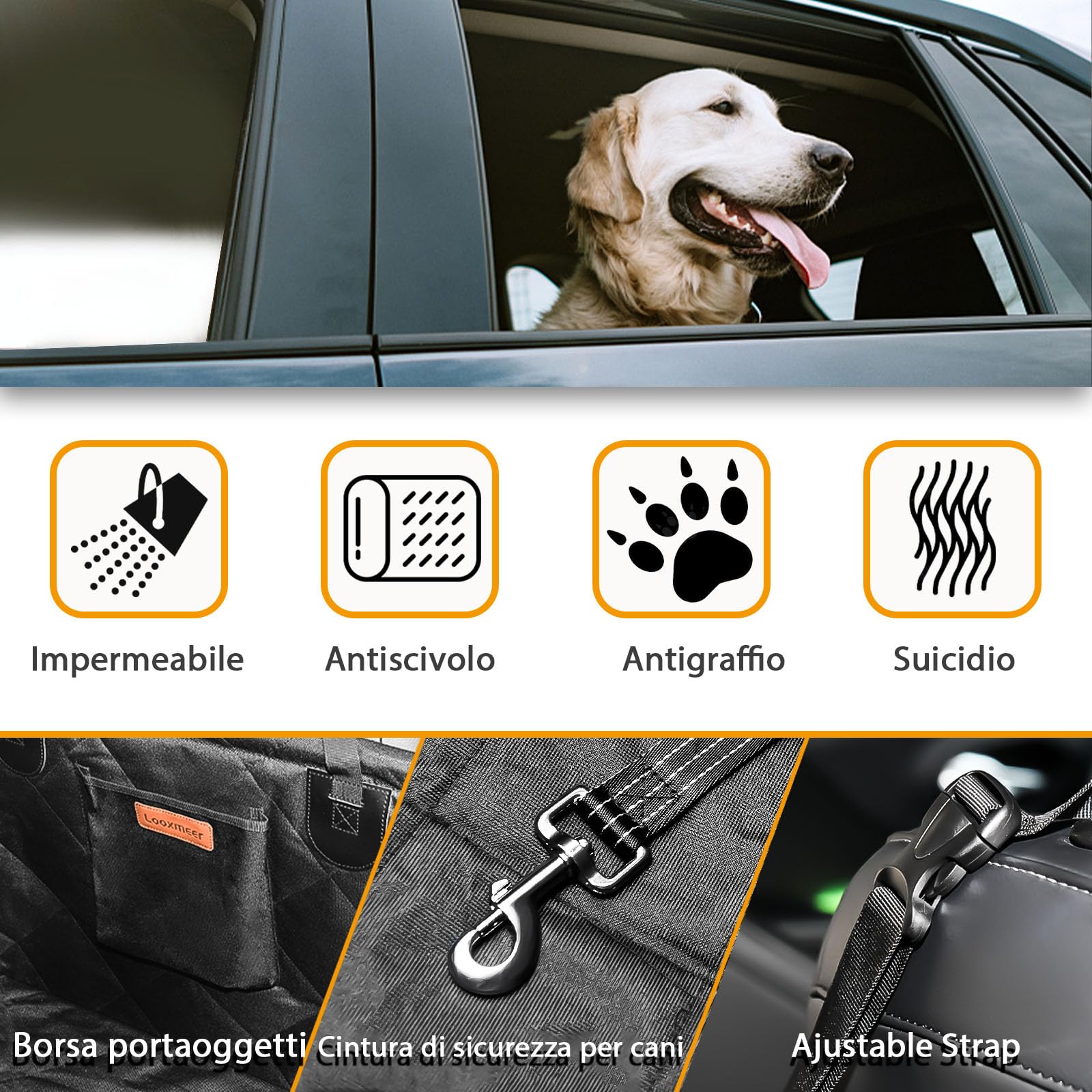 Looxmeer Seggiolino Auto per Cani Taglia Piccola Media Impermeabile