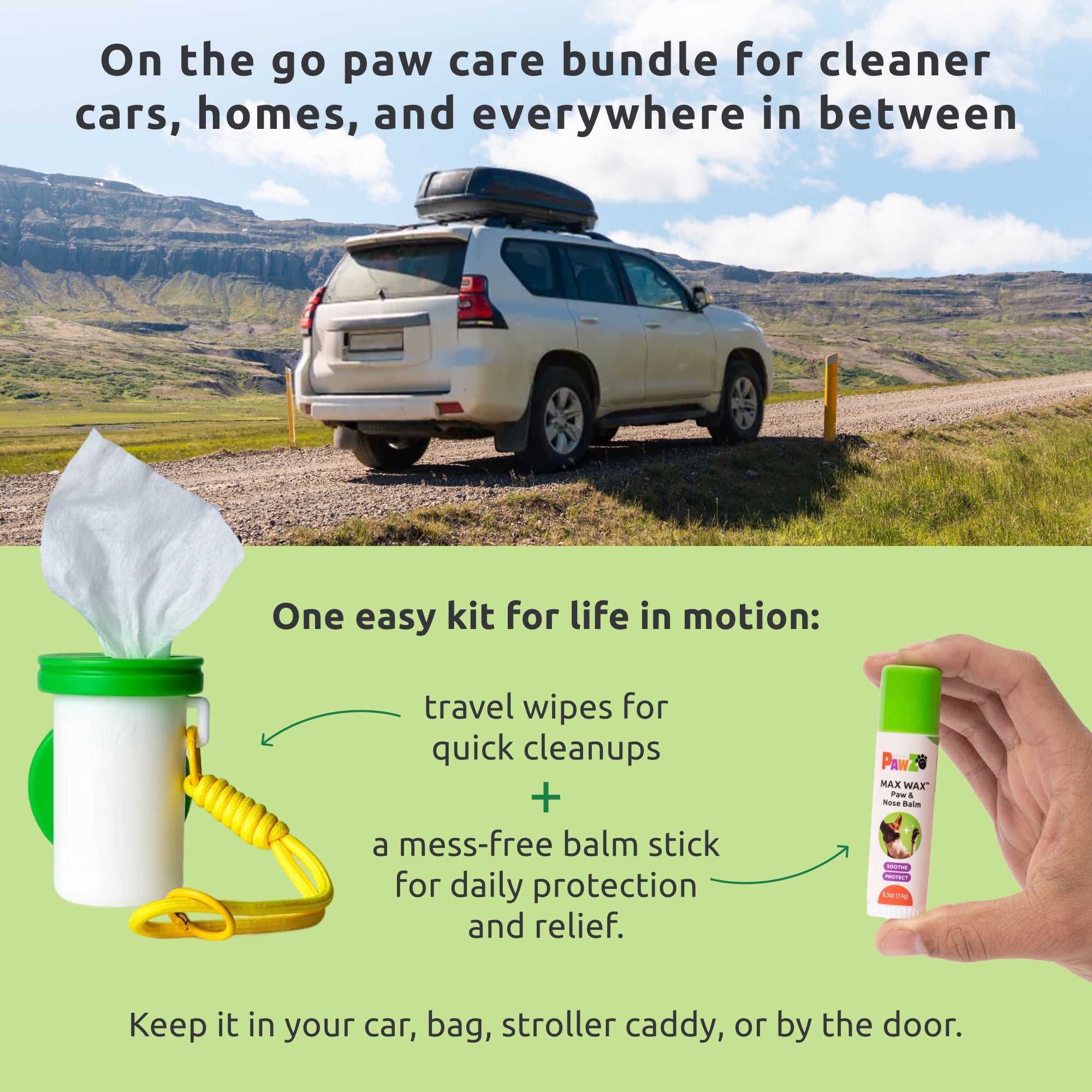 PawZ SaniPaw Max Wax kit cura zampe viaggio salviette+balsamo