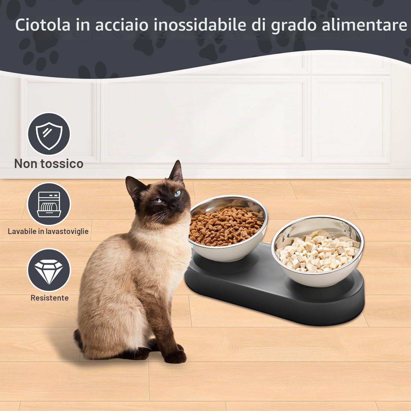 Marchul Ciotole doppie gatti acciaio inox rialzate 15°