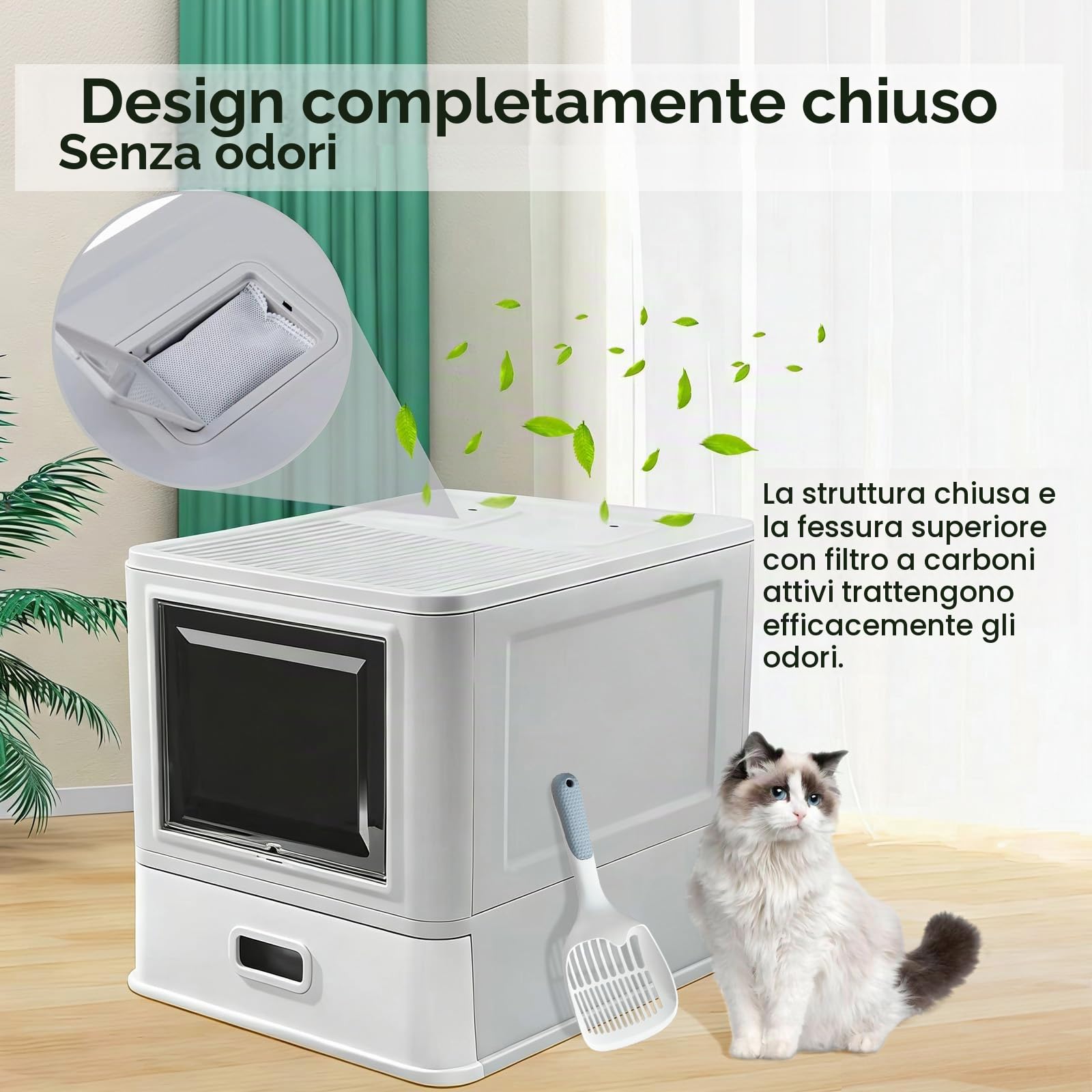 Marchul XL Lettiera Gatti Acciaio Inox Chiusa con Cassetto