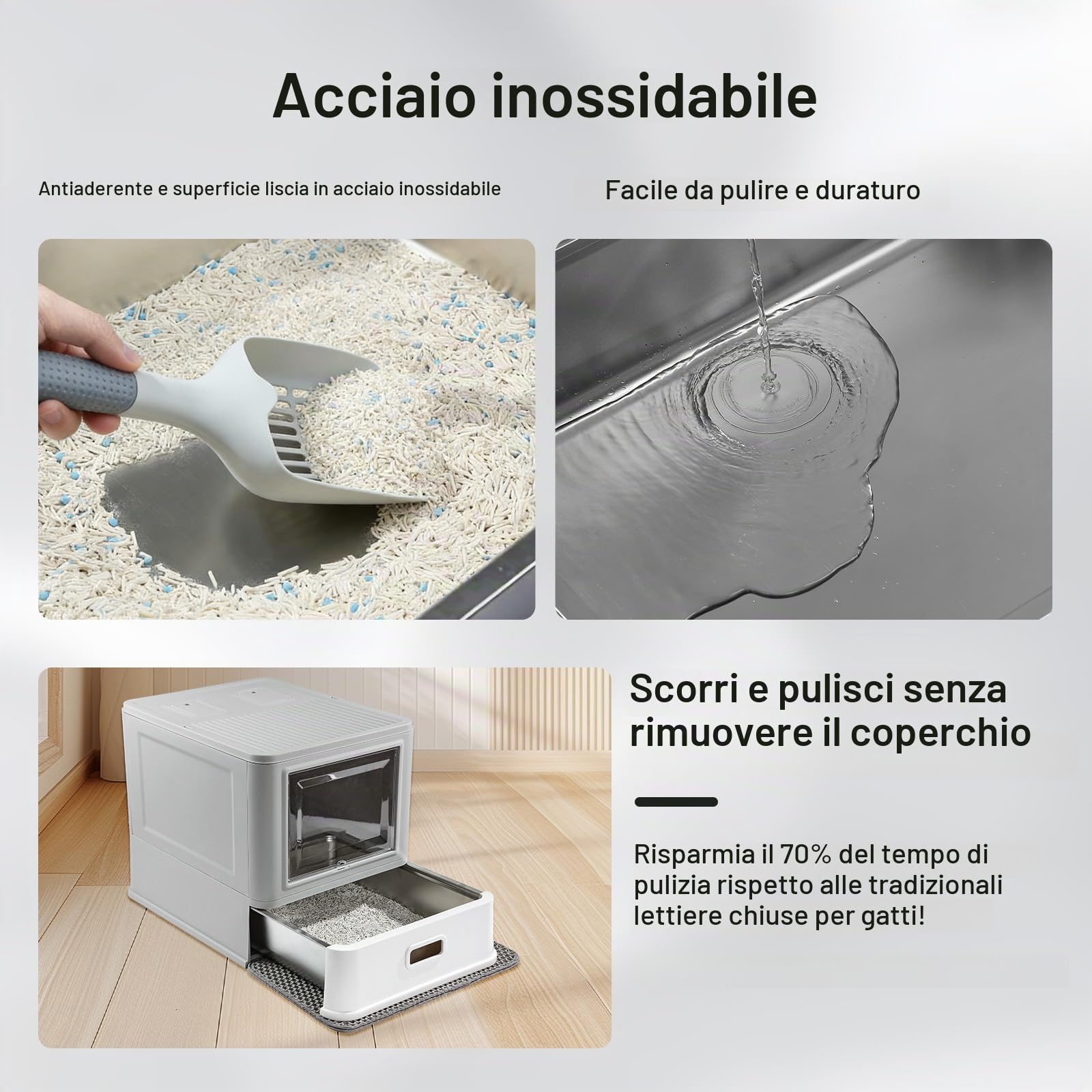 Marchul XL Lettiera Gatti Acciaio Inox Chiusa con Cassetto