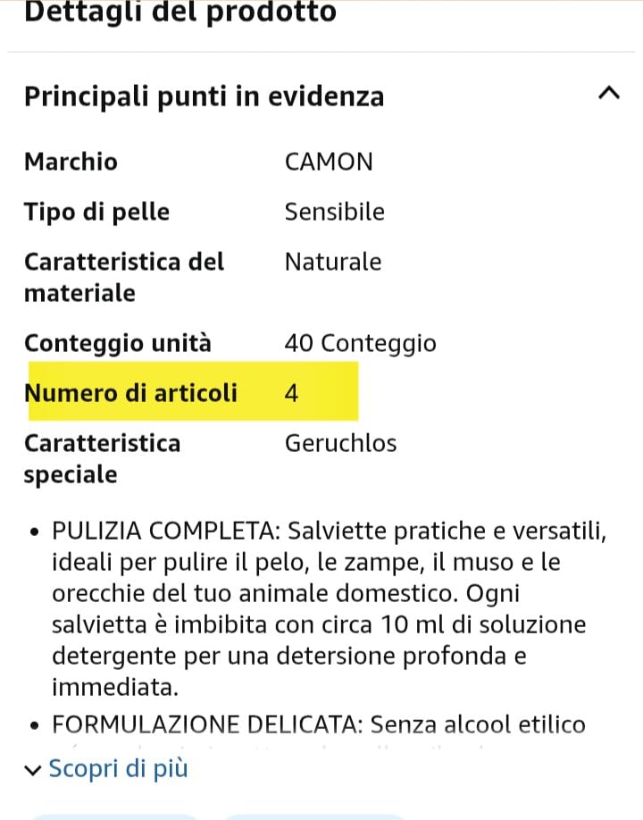 Camon Salviette Detergenti Cani e Gatti 40 Pezzi Muschio Bianco
